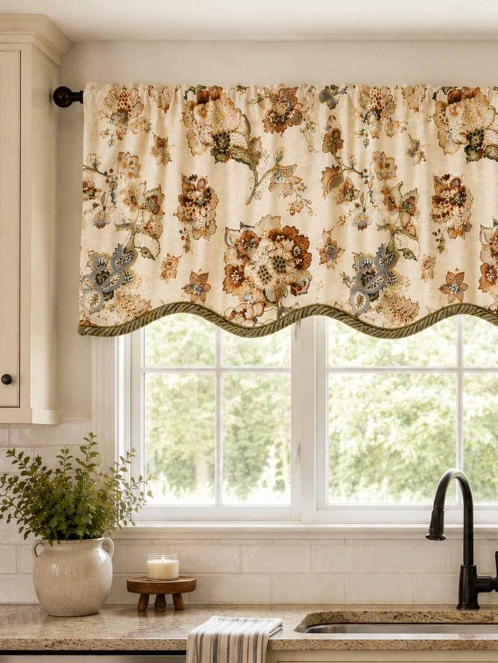 Vintage Garden Country Curtains Set Of Two Valances Jacobean Linen Blend Cottage